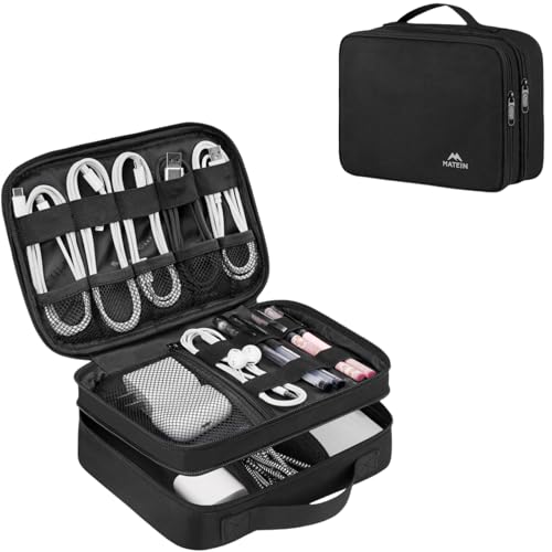 MATEIN Electronic Organizer Travel Case, Small Double Layers Cable Organizer for Travel Accessories, Water Resistant Portable Tech Case for Phone, Cords, Charger, Earphone, Tech Gifts, Black - color: Antique Black, size: Small