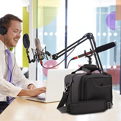 USA Gear Audio Interface Case Fits Zoom PodTrak P4, PodTrak P2, Focusrite Vocaster One, PreSonus Revelator io44 & more Podcast Interfaces - Padded Customizable Interior, Shoulder Strap (Black) - color: Black