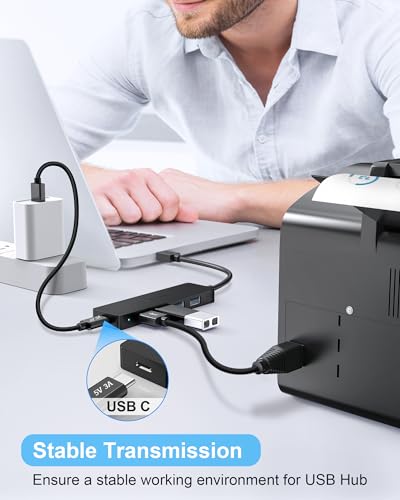 Aceele 4-Port USB 3.0 Hub, Ultra-Slim USB Hub with USB-C Powered Port[Charging/Monitor Not Supported], USB Port for MacBook, Mac Pro, iMac, Mac mini, XPS, PC, Laptop, Flash Drive, Mobile HDD - style: 0.5ft (4A)