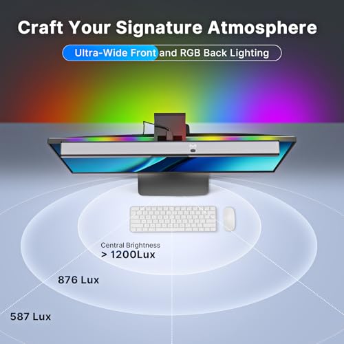 Syrinx Pro Monitor Light Bar with RGB Ambient Backlight, Home Office & Gaming Computer Monitor Lamp, CRI95+ No Glare Eye Care, 1200lm, 3000K–6000K Stepless Dimming, for 17"–34" Flat & Curved Monitors - style: Pro