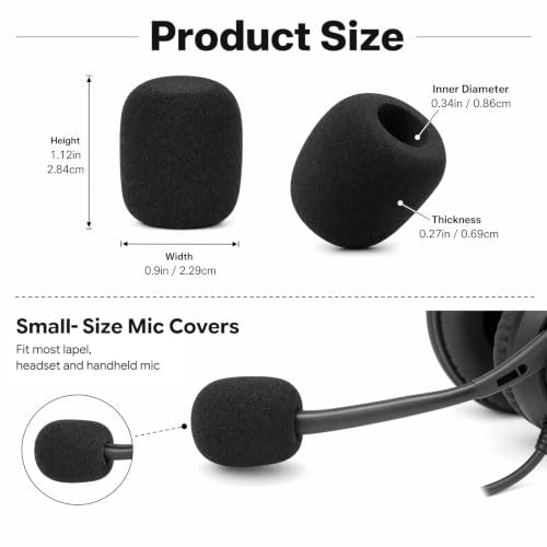 Microphone Covers, 16Pcs Black Mini High-density Mic Cover Foam, Noise-Prevent Microphones Windscreen for Evolution Golf Cart, Lapel Mic, Headset Mic, Wireless Handheld Mics