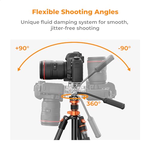 K&F CONCEPT 83" Camera Video Tripod for DSLR, Compact Aluminum Tripod with 360° Panorama Fluid Head for Travel, Video, Live Streaming, Vlogging, Payload 11lb