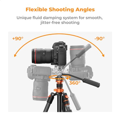K&F CONCEPT 83" Camera Video Tripod for DSLR, Compact Aluminum Tripod with 360° Panorama Fluid Head for Travel, Video, Live Streaming, Vlogging, Payload 11lb