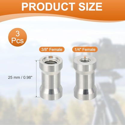 PATIKIL Camera Spigot Screws Converter 1/4" to 3/8" Female to Female, 3 Pack Tripod Screw Adapter Spigot Stud for Light Stand Hot Shoe Cold Shoe Adapter Ball Head Flash, Silver