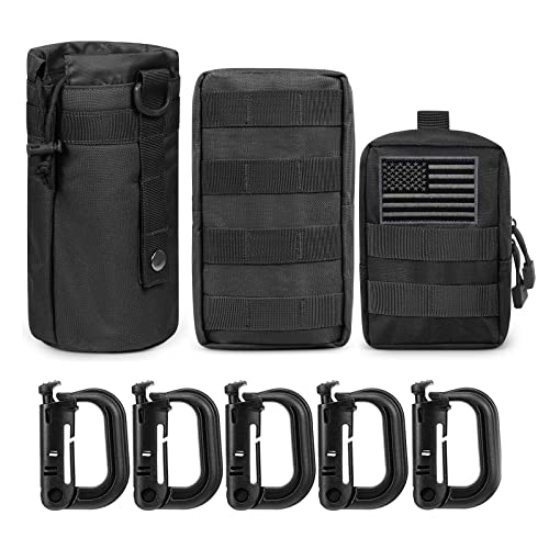 3 Pack Molle Pouch Combo Water Bottle Pouch Holder Tactical Molle Pouches Compact Utility Waist Bag Pack - color: Combo D:Black