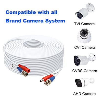 BNC Cable 30ft 4 Pack BNC Video Power Cable,Security Camera Cable for CCTV Camera DVR Security Systems(Included 8X BNC Adapters,100 Pcs Cable Clips)-White - size: 30 FT