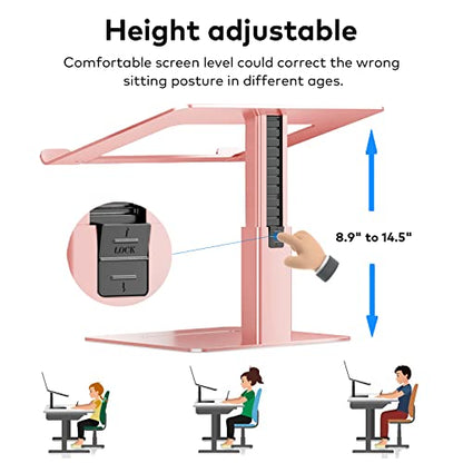 Laptop Stand for Desk, Ergonomic Aluminum Laptop Stand Adjustable Height from 7-15", Sitting and Standing Laptop Riser for 10-17" Notebook - color: Gold Rose