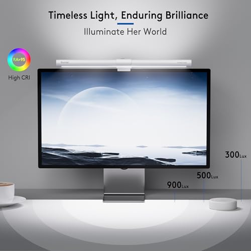Quntis Monitor Light Bar with Remote, Eye-Care No Glare, Space Saving Home Office Desk Lamp, White, Stepless Dimming, Easy Setup LED Computer Light Backlight for Curved Gaming Monitors Reading Study - color: White
