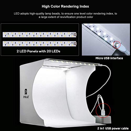 Mini Photo Studio Super Bright Photography Light Box Lightbox Portable Shooting Light Tent with 6 Colors Photography Backdrops Waterproof Background Screen Carrying Bag (20 Centimeter)