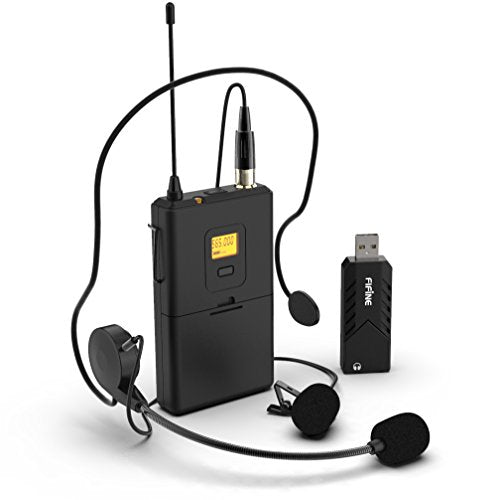 FIFINE Wireless Microphones for Computer, USB Wireless Microphone System for PC and Mac, Headset UHF System with USB Receiver,Transmitter, Headset and Clip Lavalier Lapel Mic-K031B