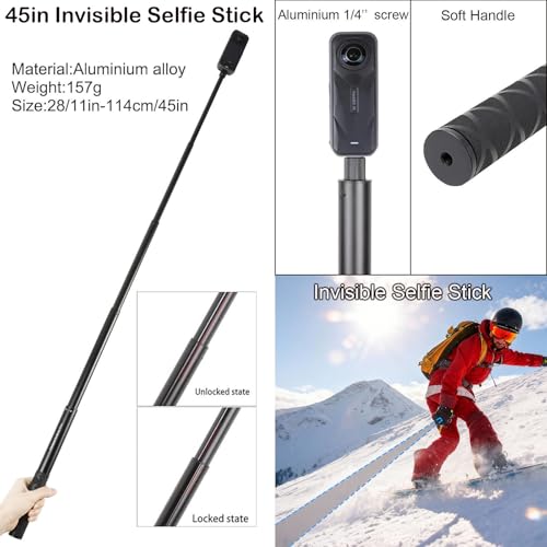 PellKing Accessories Kit for insta360 X5,Included Carrying Case with Belt,2 Pcs Metal 1/4" Adapter,Handlebar Clamp,Magnetic Mount,43in Selfie Stick,Chest Strap,Head Strap,Backpack Mount,and Others