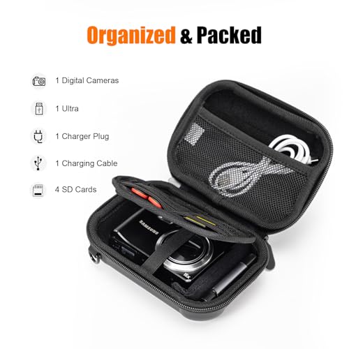 Cwatcun Carrying & Protective Case for Digital Camera with 2 Carrying Ways, Hardshell Lightweight Small Camera Sling Case Compatible with KODAK PIXPRO/Canon PowerShot/Sony DSCW800 DSCW830 - color: Black02