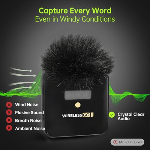 Premium Furry Windscreen Windshield Dead-cat for Rode Wireless Go Microphones (2PCs-Black, Rode Wireless Go II) - color: 2PCs-Black, size: Rode Wireless Go II