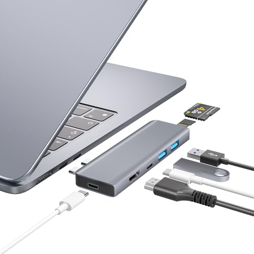 USB C Hub, USB C Adapter, 7 in 2 USB-C Hub for MacBook with Thunderbolt 4, 4K HDMI, Type C, 2 USB A, SD/TF Card Reader, Compatible with MacBook Pro 2016-2024, MacBook Air 2018-2025 - size: 9887 Space Gray