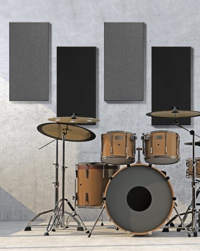 4Pack Fiberglass Acoustic Panels, Self Adhesive Sound Proof Foam Panels for Walls, Sound Dampening Panels for Studios, Office, Home Theater Soundproofing Absorbing Noise Reducing, 23.6x11.8x2.5" Black