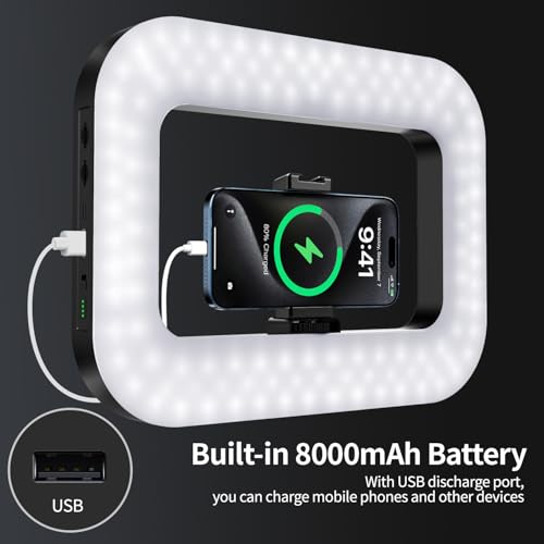 yAyusi Cell Phone Light for Video Recording, Handheld Phone Stabilizer with Light, 8000mAh LED Selfie Phones Ring Light with Phones Holder, Smartphone Video Rig for Camera, Action Camera, Vlog, TikTok - size: Clip