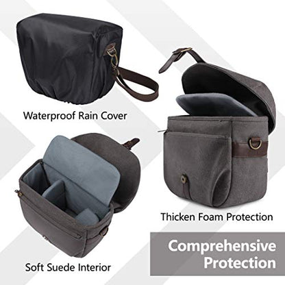 BAGSMART Canvas Crossbody Camera Bag with Rain Cover for Women Men, Gray | SLR DSLR Camera Case, Compact Camera Shoulder Bag - color: 03-Gray