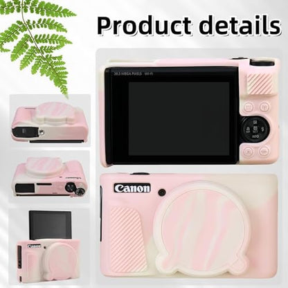 Camera Case for Canon PowerShot SX740/ SX730 Digital Camera,SX740 HS Case, Soft Silicone Protective Case Removable Lens Cover,Comes with 2 Screen Protectors and 1 Wrist Strap. (Mist Pink) - color: Mist Pink
