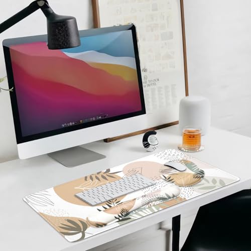 4-in-1 Gaming Mouse Pad Wrist Support Set，Desk Pad + Mouse Pad with Wrist Rest + Keyboard Wrist Rest + Coaster, Ergonomic Design for Home Office Study Game - Plant - color: 4 Pcs Plant