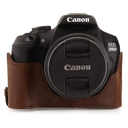 MegaGear MG1608 Ever Ready Leather Camera Case compatible with Canon EOS Rebel T7 (18-55mm), 2000D (18-55mm) - Dark Brown - color: Dark Brown