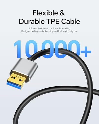 (2Pack) 1.6ft USB Extension Cable, USB 3.0 A Male to Female Extender Cable, 5Gbps High-Speed Data Transfer, Gold-Plated & Anti-Interference Compatible with Keyboard/Mouse/Printer/VR/Webcam/Hard Drive - size: 1.6ft+1.6ft