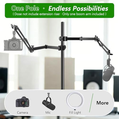Microphone Boom Arm Attachment, Additional Desk Mic Arm Add-On for Mic Stand Riser, Overhead Microphone Arm for Shure SM7B Blue Yeti HyperX QuadCast S and More