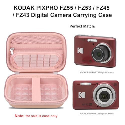 Elonbo Camera Carrying Case for KODAK PIXPRO FZ55/ FZ53/ FZ45/ FZ43 16MP Digital Camera, Vlogging Camera Storage Holder Travel Bag, Mesh Bag Fits Batteries, Cable, Memory Card, Card Reader,Rose Gold - color: Rose Gold+Inside Rose Gold