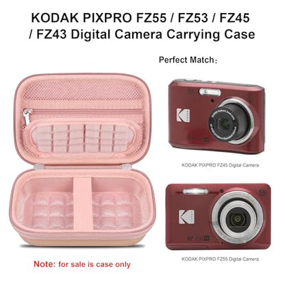 Elonbo Camera Carrying Case for KODAK PIXPRO FZ55/ FZ53/ FZ45/ FZ43 16MP Digital Camera, Vlogging Camera Storage Holder Travel Bag, Mesh Bag Fits Batteries, Cable, Memory Card, Card Reader,Rose Gold - color: Rose Gold+Inside Rose Gold
