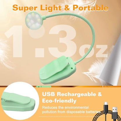 KTEBO 2 Pack Rechargeable Book Light Clip-On Reading Light for Books in Bed | 9 eye-friendly modes from 3 color temperatures and 3 brightness, USB-C up to 30 hrs - Black & Green - color: Black & Green