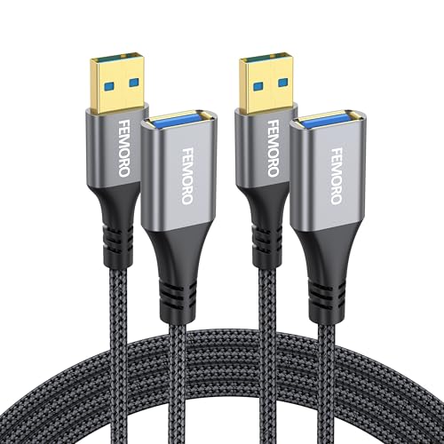 USB Extension Cable 3ft Pack of 2, Type A 3.0 5Gbps Data Transfer & 15W Charging Sync Extender Male to Female for Mouse Keyboard Computer Laptop TV Flash Drive Hub and More