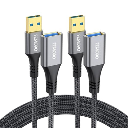 USB Extension Cable 3ft Pack of 2, Type A 3.0 5Gbps Data Transfer & 15W Charging Sync Extender Male to Female for Mouse Keyboard Computer Laptop TV Flash Drive Hub and More