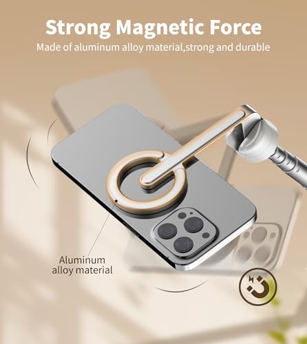 TONEOF 68" Magnetic Selfie Stick Tripod with Aluminum Strong Magnetic Holder for Magsafe, 360° Rotatable Travel Phone Tripod Stand with Metal Ring & Rechargeable Remote for iPhone/Android(Beige Gray) - color: Beige Gray