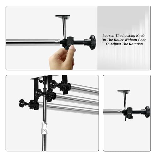 MagicLine Photography Backdrop 3 Roller Support System, 118 inch Stainless Steel Crossbars Manual Backdrop Stand,Wall/Ceiling/Light Stand Mount Background Holder for Home & Studio(Stability)