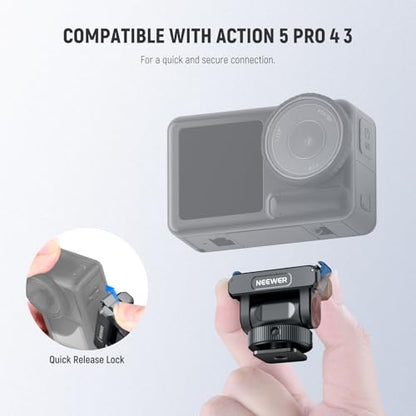 NEEWER Magnetic Mount Accessories Compatible with DJI Osmo 360 / Action 5 Pro / 4/3, Quick Release 160° Tilt Action Camera Adapter Mount with Cold Shoe, 1/4" Thread, AC012 Dark Gray - style: AC012 Dark Gray