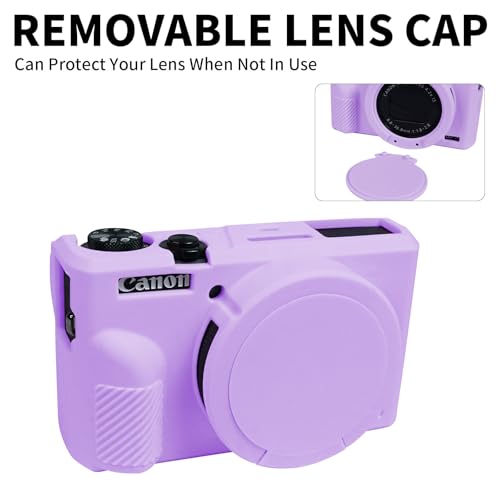 G7X Mark III Case, Soft Silicone Protective Case Cover for Canon Powershot G7X Mark III Digital Camera, Durable Camera Body Skin Protector with Removable Lens Cover - Purple - color: Purple