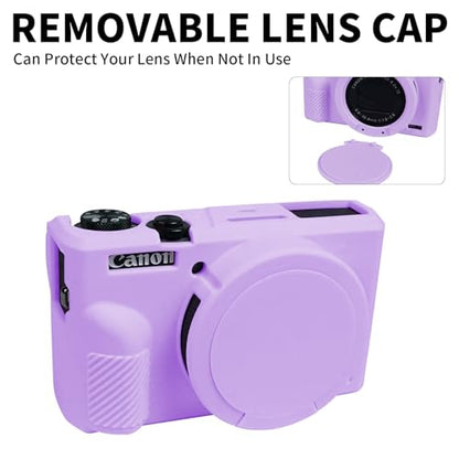 G7X Mark III Case, Soft Silicone Protective Case Cover for Canon Powershot G7X Mark III Digital Camera, Durable Camera Body Skin Protector with Removable Lens Cover - Purple - color: Purple