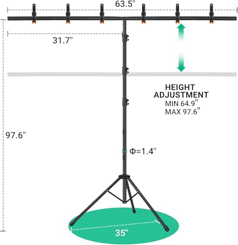 Green Screen Backdrop with Stand, 8x5.3ft Portable Greenscreen Background with Stand, T-Shape Green Screen Stand kit with 6 Spring Clamps, Sandbag, Carry Bag for Zoom, Video - size: 8x5.3 FT