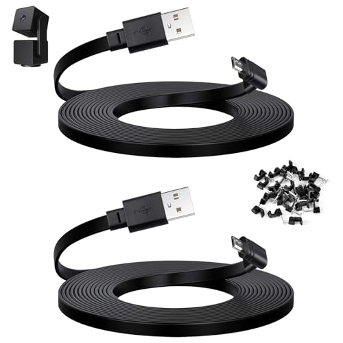 Smays 10 ft Cable for WYZE Cam Pan v3 Camera, Long Micro USB Flat Power Cord, 90 Degree 2-Pack, Black - color: Black, size: 10 feet