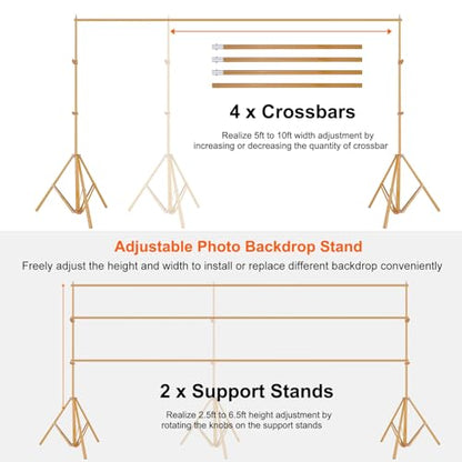 6.5 x 10ft Adjustable Backdrop Stand Kit,Heavy-Duty Photography Background Support System with Clamps & Carry Bag,Photo Video Studio Backdrop Stand for Parties,Weddings,Green Screen & Banner Display - color: Gold