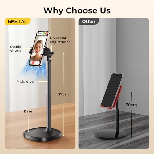Desktop Phone Stand, Adjustable Height & Angle Holder - Night Black