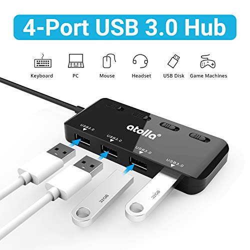 USB 3.0 Hub 4-Port with Individual Switches, Ultra-Slim High-Speed Data Expander, 5Gbps USB Splitter for Laptop, PC, Keyboard, Mouse, Flash Drive – LED Indicators, Plug & Play - size: 0.5 FT