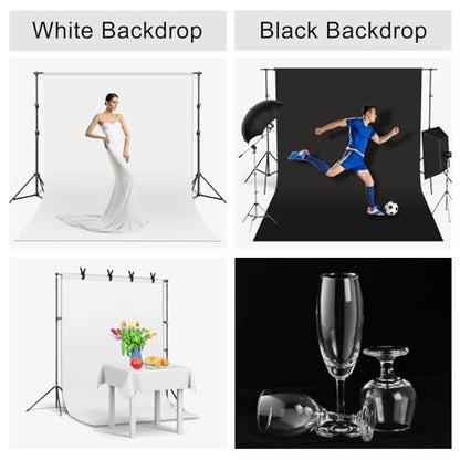UTEBIT 6.5x10ft Black White Backdrop Screen, High Density Polyester Fabric | Pure Black White Photo Backdrop Curtain Screen with 4 Spring Clamps for Photography Photoshoot Portrait Party Video Studio - size: 6.5*10FT