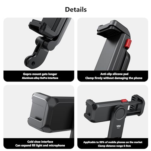 VRIG Phone Holder/Phone Mount for GoPro Adapter Hot Shoe Mount Adapter | Action Camera Phone Mount Adapter Attaching on DSLR Camera or Ring Light, for iPhone, Samsung, GoPro Hero 13, Mission 1 Pro