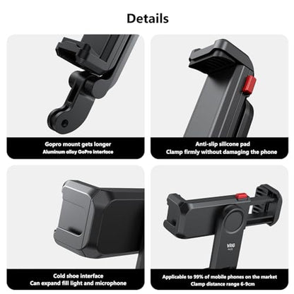 VRIG Phone Holder/Phone Mount for GoPro Adapter Hot Shoe Mount Adapter | Action Camera Phone Mount Adapter Attaching on DSLR Camera or Ring Light, for iPhone, Samsung, GoPro Hero 13, Mission 1 Pro