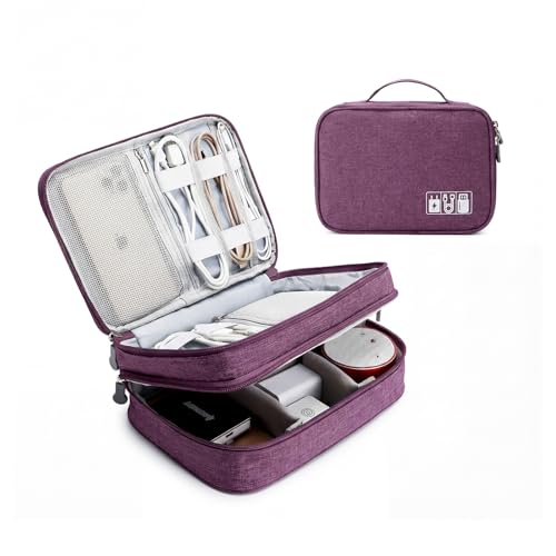 Mygreen Electronic Accessories Organizer Bag, Waterproof Double Layer Travel Storage Case with Adjustable Padded Dividers, Portable Hard Pouch for Cables, Charger, Power Bank, Phone, Hard Drive Purple - color: Purple, size: 9 inch