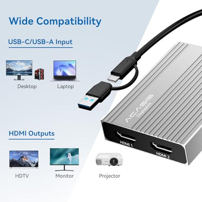 ACASIS USB C to Dual HDMI DisplayLink Adapter, 4K@60Hz, 2 HDMI & 3 USB-A Ports, 100W PD Charging, USB C DisplayLink Docking Station for Mac M1/M2/M3/M4/Windows,USB A/C to Dual Monitor Adapter(Silver) - color: Silver