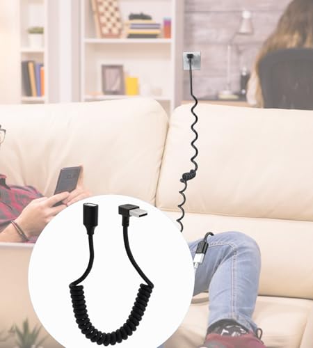 90 Degree USB 2.0 Male to Female Coiled Cable USB Spring Cable USB 2.0 Extension Cable Retractable USB Data Transmission Cord for PC,Laptop, Cameras, Mouse,Other USB Computers(Up Angle) - style: Up Angle