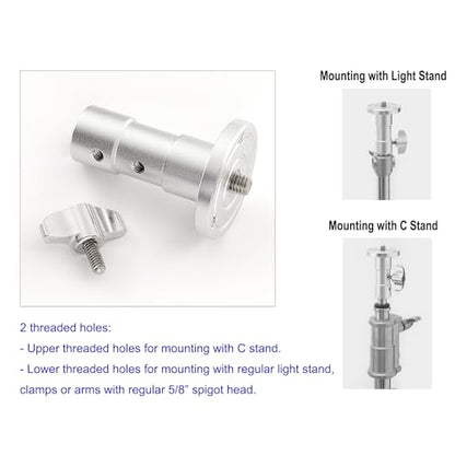PHOCUS Baby Ball Head Adapter (5/8" Stud to 3/8" Thread), C Stand Camera Mount Adapter for Tripod Head on Photography Light Stand with Baby Pin or Junior Receiver