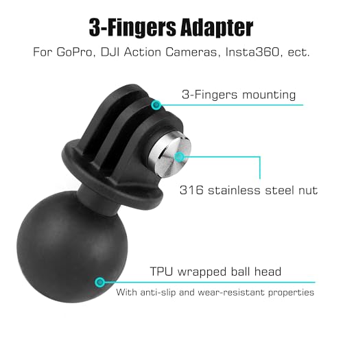 GEPULY 2pcs 1''/25mm Ball Head Mount 1/4"-20 Threaded Stud+Tripod Adapter for Gopro Hero Series/AKASO/Insta360/DJI OSMO Action Camera, Fit RAM Ball Head Mount B Size Double Socket Arm