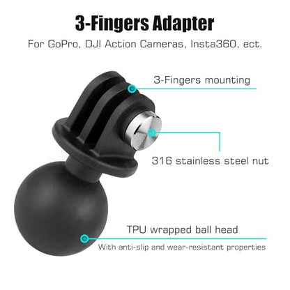 GEPULY 2pcs 1''/25mm Ball Head Mount 1/4"-20 Threaded Stud+Tripod Adapter for Gopro Hero Series/AKASO/Insta360/DJI OSMO Action Camera, Fit RAM Ball Head Mount B Size Double Socket Arm